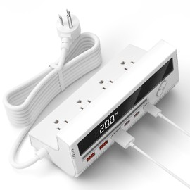 10-in-1 USB C Power Strip, 4 Outlets Power Strip with 6 USB, 5 FT Long Extension Cord, 45° Flat Plug, 20W Fast Mulit Charging Station for Home Office Travel Plug Extension Outlet (White)