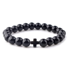 St John the Baptist Orthodox Brotherhood Christian Prayer Beads Bracelet – Black Stone Beads & Cross – Our Smallest Size!