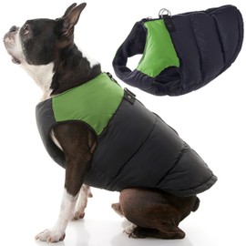 Gooby Padded Vest Dog Jacket - Green, Medium - Warm Zip Up Dog Vest Fleece Jacket with Dual D Ring Leash - Winter Water Resistant Small Dog Sweater - Dog Clothes for Small Dogs and Medium Dogs