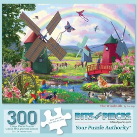 Bits and Pieces The Windmills 300-Piece Jigsaw Puzzle, 46 x 61 cm Completed Size, Countryside Scene with Colourful Windmills