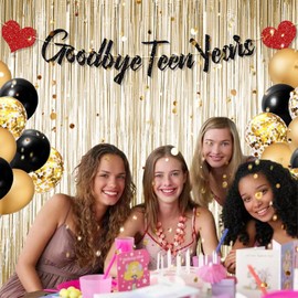 Goodbye Teen Years Banner Glitter 20th Birthday Decorations, Black 20 & Fabulous Happy 20th Birthday Party Supplies for Men Women