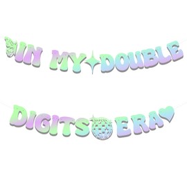In My Double Digits Era Banner, Prestrung Double Digits Banner 10th Birthday Banner Hot Birthday Party Banner Iridescent Birthday Decorations Banner for Girls