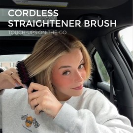TYMO Porta Cordless Hair Straightener Brush, Portable Mini Straightening Brush for Travel, Negative Ion Hot Comb Hair Straightener for Women, Lightweight to Carry Out, USB Rechargeable, Blush