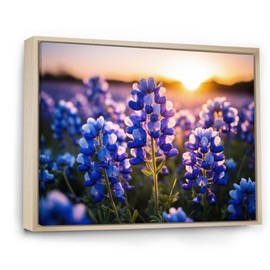 Blue Bonnets framed wall Art, Blue Bonnets landscape Photo I, Blue Bonnets Large framed wall art decor, Blue Traditional Natural framed wall art, 32x24 inches Natural brown Frame