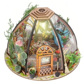 Cuteefun Miniature DIY Dolls House Kit, Miniature Greenhouse Craft Kit for Adults, LED Warm Light, Handmade Crafts for Adults Birthday Valentine's Day Father's Day(Starry Flower House)