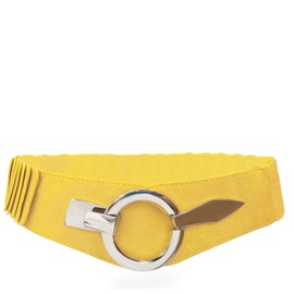 Gloop Women's Waist Belt Elastic Belt 6 cm Wide Waist Belt Silver Ring, light yellow