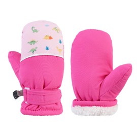 QKURT Kids Winter Warm Gloves, Toddler Snow Mittens Children Colourblocked Dinosaur Gloves Fleece Lining Gloves Windproof Thermal Gloves Outdoor Play Gloves