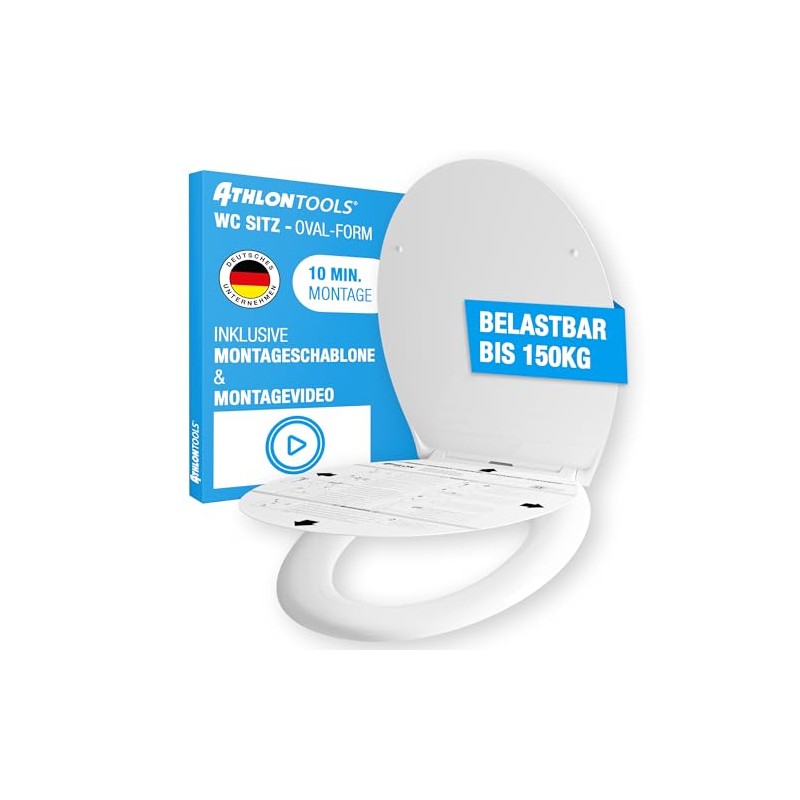 ATHLON TOOLS Toilet Lid with Soft-Close O-Shape - Duroplast Toilet
