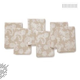 ENCASA Dining Table Napkins Set of 12 I Size 18x18 in I Floral Beige Jacquard Style Print on Homespun Cotton I Fast Colours, Machine Washable