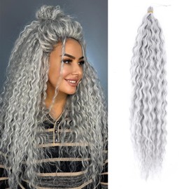 TAOYEMY Deep Twist Crochet Hair 22 Inch 3 Packs Ocean Wave Curly Braiding Hair Extensions Synthetic Curly Crochet Hair for Black Women (Grey, 22 Inches-3 Pieces)