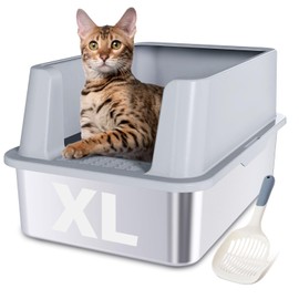 Nyutu XL Stainless Steel Litter Box, Extra Large High Sided Metal Cat Litter Box with Lid and Scooper, Easy Clean, Non Stick & No Smell-24"x16"x12"