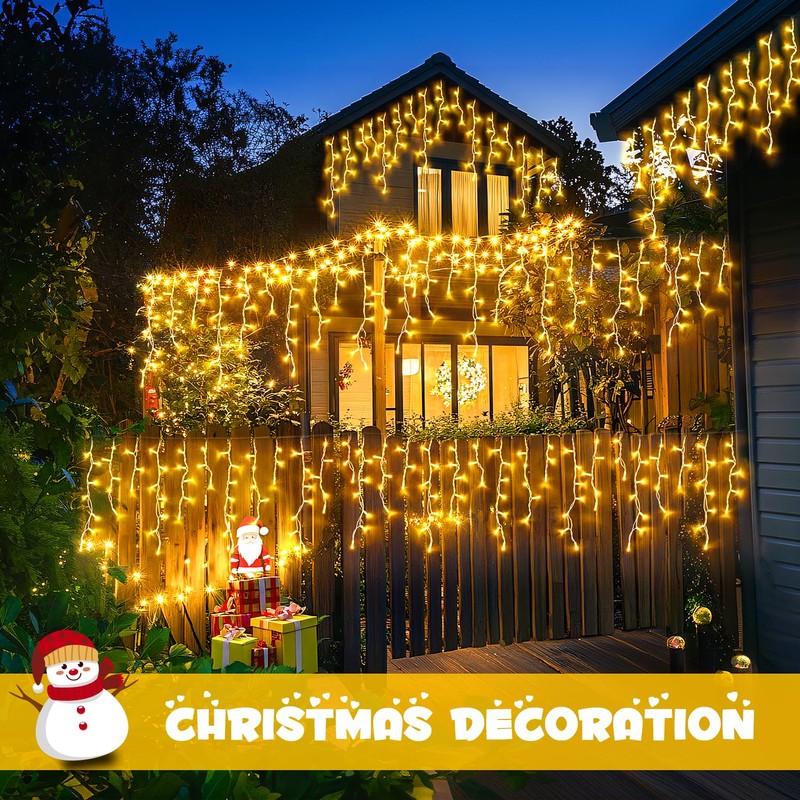 JMEXSUSS Christmas Icicle Lights for Outside-800 LED Warm White Icicle