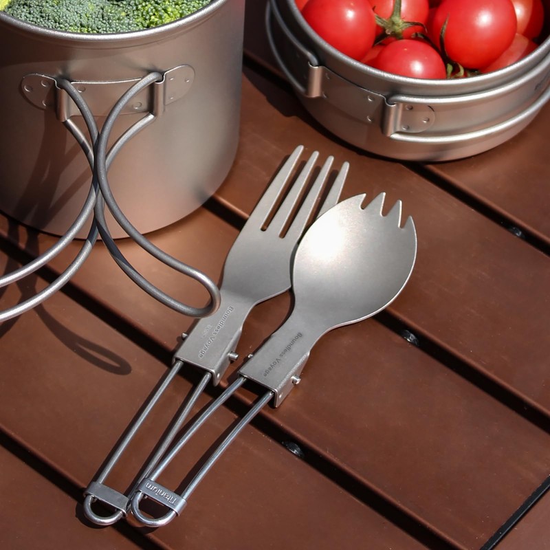 Boundless Voyage Ti1025T Titanium Fork Preparing Spoon, Foldable, Ultra Lightweight,