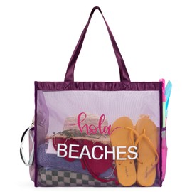 Montana West Large Mesh Beach Tote Bag - Purple, Lightweight Swim Bag with Pockets MWC-133PP