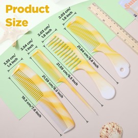 4 Pieces Professional Comb Set, Yellow Wide Tooth Fine Tooth Comb Rat Tail Combs Barber Accessories Hair Combs for Women and Man Hair Styling, Parting, Cutting, Teasing, Curly