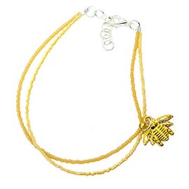 Ankle Bracelet Golden Honey Bee Charm - Summer Yellow Adjustable Anklet - Charming Beaded Boho Foot Jewelry