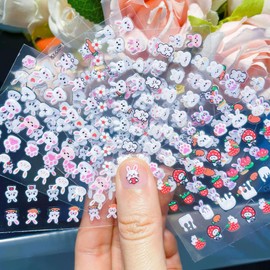 30 Sheets Easter Nail Art Stickers Cute Rabbit 3D Self-Adhesive Nail Decals Spring Cute Bunny Flower with Bling Designs Acrylic Nail Decoration for Kids Women Girls DIY Manicure Supplies