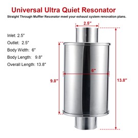 ELSHINE 2.5'' Ultra Quiet Resonator,304 Stainless Steel Exhaust Vibrant Resonator 2.5in,2.5'' Inlet & Outlet Universal Performance Muffler Resonators,silver