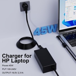 HP 15 15s 17 14 14s, 255 250 240 G2 to G10, 470 Probook 650 640 450 455 440 445 430 470 45W Charger Suitable for HP Elitebook 840 850 83 0 820 845 Series Laptop Power Supply Charger Cable