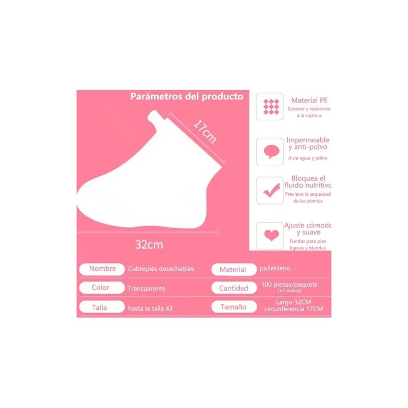 100 Pzs Guantes Bolsa Para Pies Desechables Impermeables