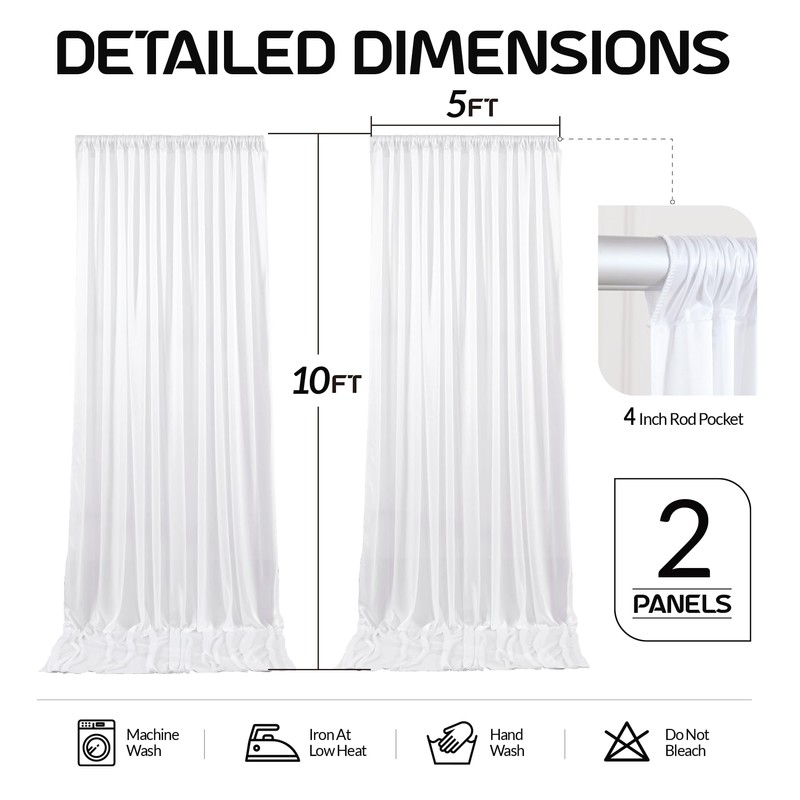 White Satin Backdrop Curtains 2 Panels - Glitter Photo Drapes