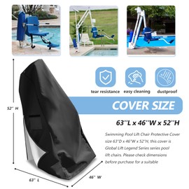 Pool Lift Chair Protective Cover,Heavy Duty 600D Outdoor Waterproof Swimming Pool Lift Chair Cover for Global Lift Legend Series,Black
