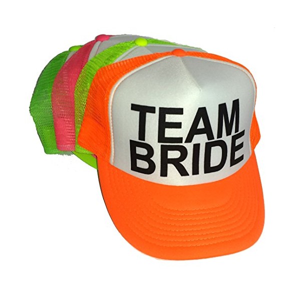 THATSRAD Neon Team Bride Mesh Trucker Hat Cap Bachelorette Party Wedding Snapback (Team Bride, Neon Orange)