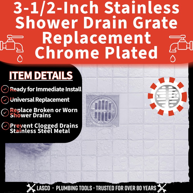 LASCO 03-1247 3-1/2-Inch with Two Screws Shower Drain Grate, Chrome