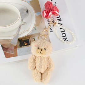 Lednica Car Keychain for Women, Cute Plush Bear Eternal Rose Flower Pearls Car Keychains for Handbag Purse Decorations, Keychain Gifts for Valentine's Day Birthday Anniversary