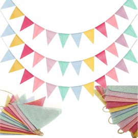 HUIKKJP 可愛い三角旗ガーランド 3 本セット 約 4m 長 麻紐付き 誕生日/結婚式/運動会/文化祭/店舗装飾 子供部屋壁飾り