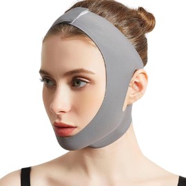Ceoyiler Reusable Chin Strap for Women Breathable Traceless V-Line Mask Face Lifting to Prevent Sagging（Grey） (L)