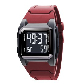 LIWEARE Casual Sport Watch Vintage Digital Watch 50M Waterproof Sports Watch Stopwatch Calendar Luminous Digital Watch with Alarm Clock, red, Strap.