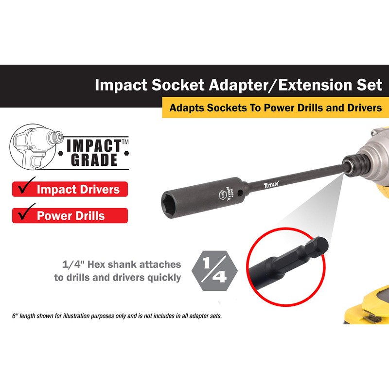 Titan 12086 3-Piece 6-Inch Impact Socket Adapter and Extension Set