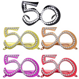 HIPIHOM 50th Birthday Glasses 5 Pair Glitter 50 Years Old Glasses with Rhinestones 50th Birthday Party Props 50th Anniversary Party Glasses Party Favors