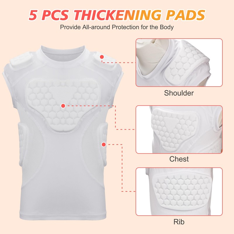 Youth Football Padded Shirt, Chest Rib Protector, Compression Padded Vest