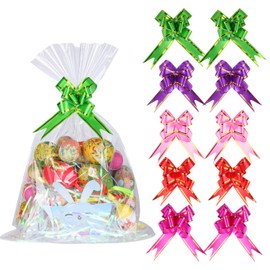 Kolewo4ever 40pcs Clear Cellophane Bags Pull Bow Set 20 pcs 12x18 inches Cellophane Basket Bags Wine Bottles Cellophane Wrapwith 20pcs pull bows