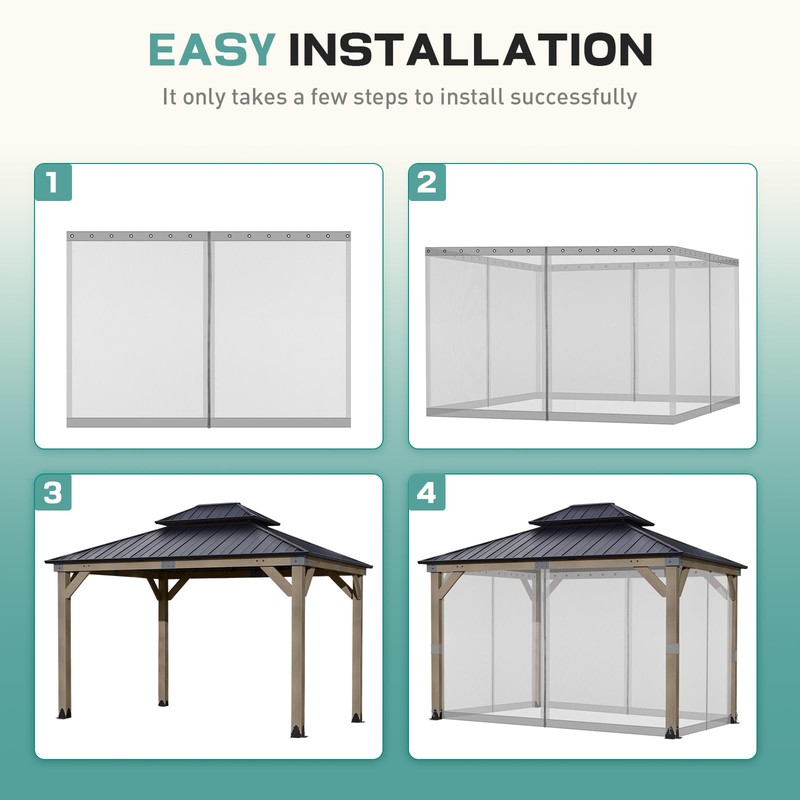 Aoodor Universal 10x12 ft Gazebo Mosquito Netting, Replacement 4-Panel Sidewalls