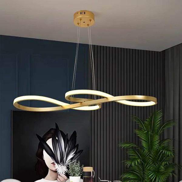 Modern Pendant Lighting White LED Pendant Light for Contemporary Living Dining Room Kitchen Island Dimmable Chandelier Dimming Ceiling Lamp Minimalist Wave Hanging Light Fixture with Remote