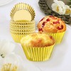 100 Pcs Gold Cupcake Cases, Metallic Foil Lined Muffin Wraps