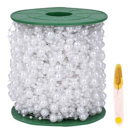 60 m Pearl Garland White, Pearl Ribbon Pearl Necklace Decoration with Scissors, Fishing Line Beads Garland for Wedding DIY Crafts Bridal Hair Accessories Bridal Bouquet Party Decoration Birthday