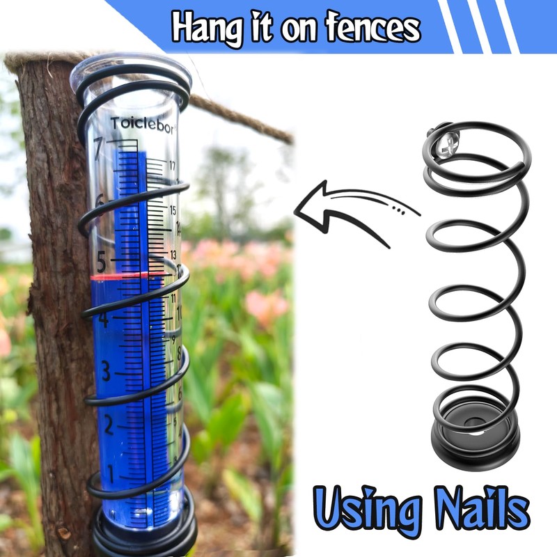 Toiclebor Rain Gauge Outdoor,Freeze Proof Plastic Tube with Black Spiral