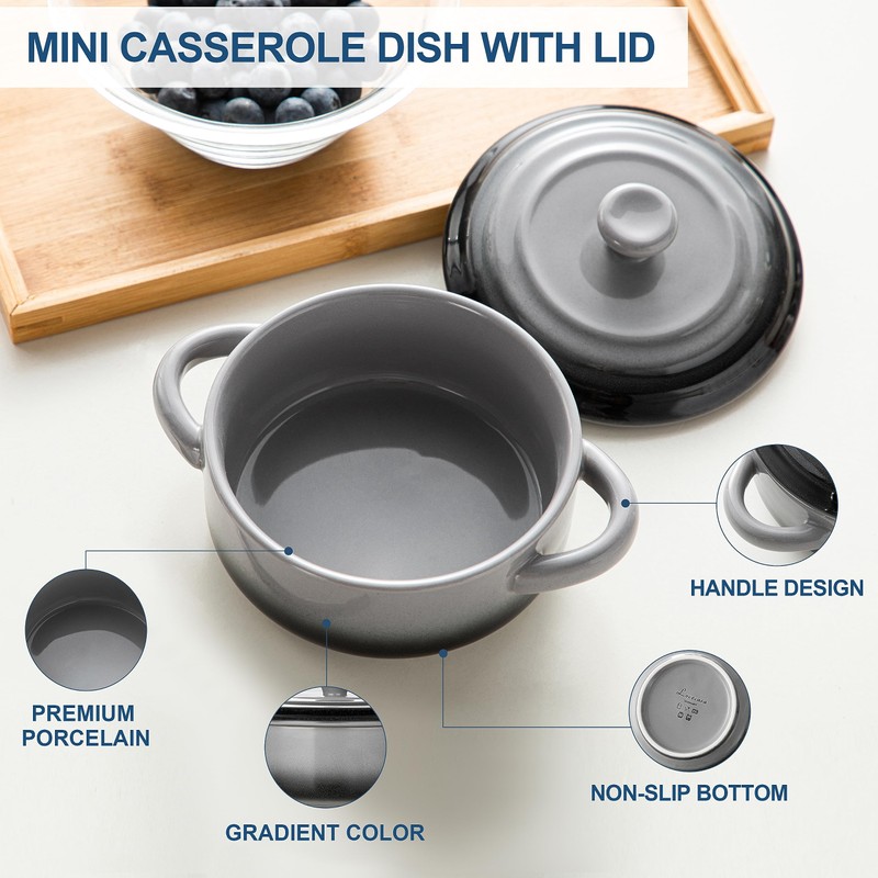 LOVECASA Mini Cocotte with Lid,12 OZ Small Casserole Dish for
