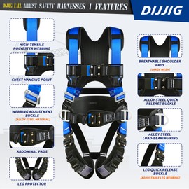 Safety Harness Fall Protection Kit with Shock Absorbing Lanyard & Suspension Trauma Safety Straps Upgrade Quick Buckles, Roofing Harness Construction Harness Para Construccion ANSI Compliant Blue