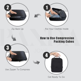 PANDA JOYS 4 Set Compression Packing Cubes Travel - Travel Accessories Expandable Packing Organizers for Carry On - Essentials Luggage Travel Bags - Black