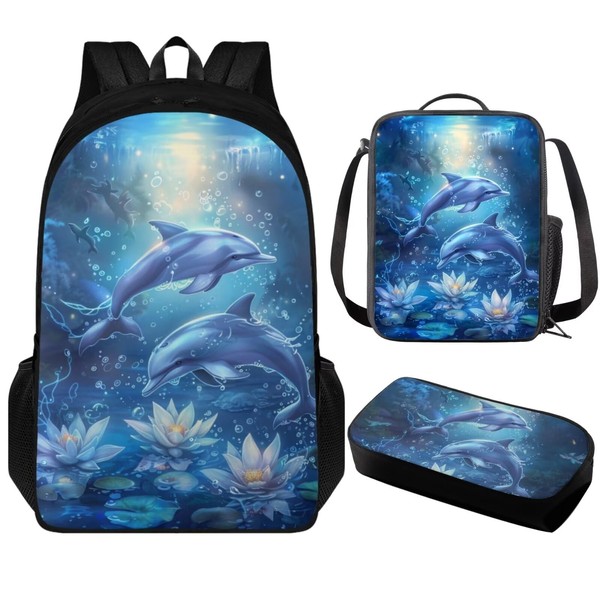 Luarisgur Dolphin School Backpack for Girls 6-8 Flower School Bag