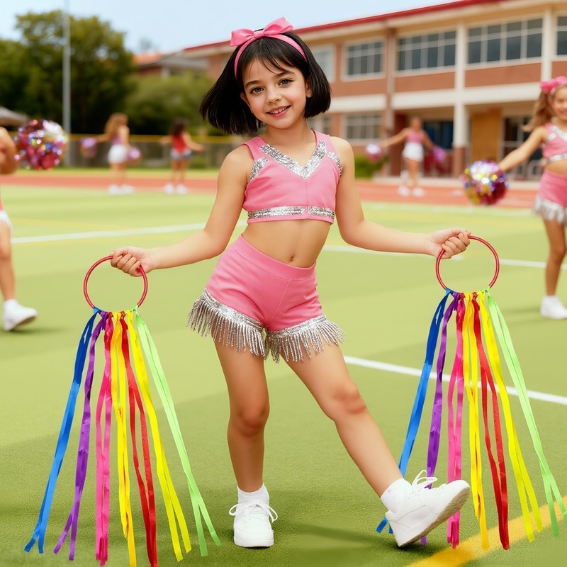 Funver Rainbow Dance Ribbons, 45cm Colorful Gymnastics Rhythm Ribbons with