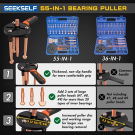 SEEKSELF 55-in-1 Bearing Puller Kit, Blind Hole Bearing Puller Set, Inner Outer Bearing Separator Tool Internal External Bearing Removal Gear Splitter Pull Tool, Blue Storage Box