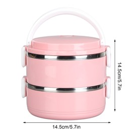 304 Stainless Steel Bento Box, Stackable, Thermal Lunch Box, Insulated Bento Lunch Box, Round Lunch Container, Container for Hot Food, Thermal Food Box for School, Office, Camping (2 Layer Pink)