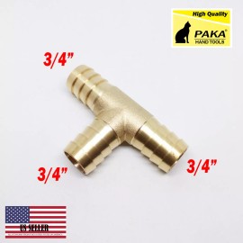 PAKA TOOLS 1 PC - 3/4 HOSE BARB TEE Brass Pipe 3 WAY T Fitting Thread Gas Fuel Water Air
