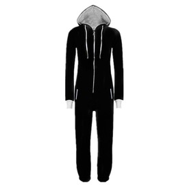 WOTOGOLD Men And Women Black Blue Pajamas Sportswear Hooded Unisex Jumpsuit Black Black Large